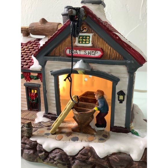 VTG Santa’s workbench collection Boat Shop Towne Series porcelain village * - Picture 2 of 12